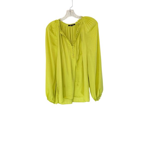 Kobi Halperin Neon Yellow Office Work Satin Farryn Tie Neck Blouse Size Medium - Picture 1 of 11